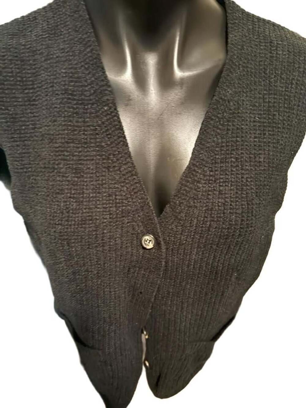 Karen Scott Chenille Vest Size L Black Knit Button Down